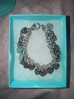 Tiffany & Co. Silver Heart Charm Bracelet with Multiple Tags